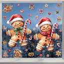 Christmas Window Clings 2 Sheets Gingerbread Man Window Decals Xmas Windows Stickers for Winter Party with Cane Candy Bow Designs for Home Office Windows Glass Mirror Decor
