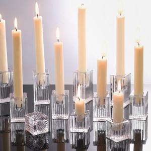 LETINE 12pcs Vertical Stripe Glass Candlestick Holders - Chic Taper Candle Sticks Holder Set for Elegant Dining & Home Decor - Ideal for Wedding Centerpieces, Parties, and Celebrations (Clear)