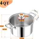 P&P CHEF 4 Quart Tri-Ply Stainless Steel Stock Pot, 4 Qt Stockpot Pasta Cooking Pot with Visible Lid for Soup Vegetable, Induction Cookware for All Stoves, Sturdy & Double Handle, Dishwasher Safe