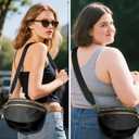 Checkered Crossbody Bags for Women, Large Nylon Bum Bags Plus Size Fanny Pack Sling Bag Belt Bag for Women Travel, Pure Black