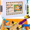 Construction Sensory Bin for Toddlers with 2-in-1 Play Mat & 2.8lbs Moldable Sand, Kids Sensory Bin with Lid & Handle, Toddler Sensory Kit Boys & Girls, Learning Activity, Gift Ages 3+