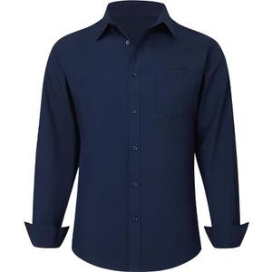 CIGENU Long Sleeve Dress Shirts for Men, Regular Fit Stretch WrinkleFree Business Casual ButtonDown Shirts with Front Pocket Navyblue, S
