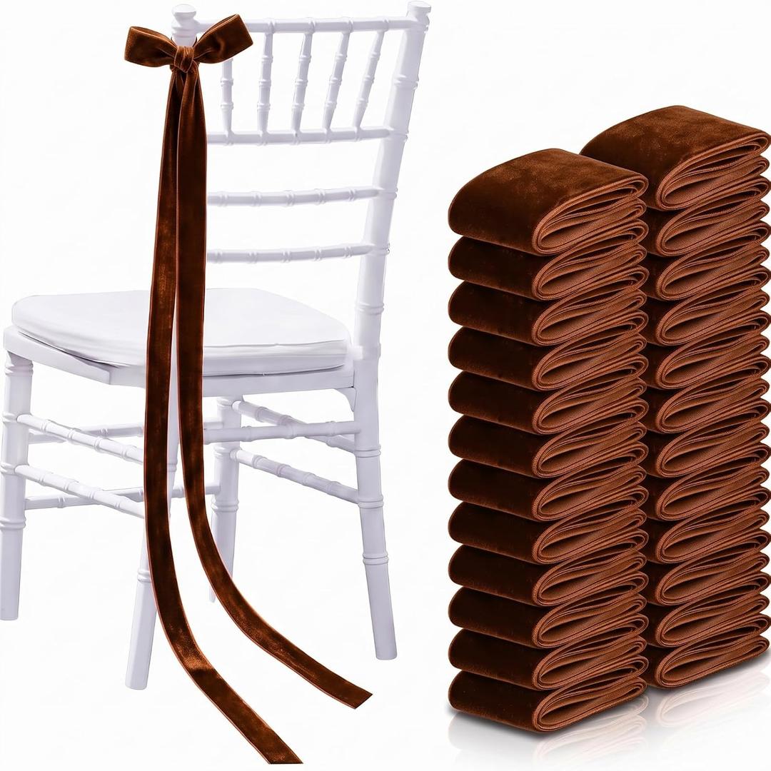 24 Pcs Velvet Wedding Aisle Chair Decor Ribbon Bow,Caramel