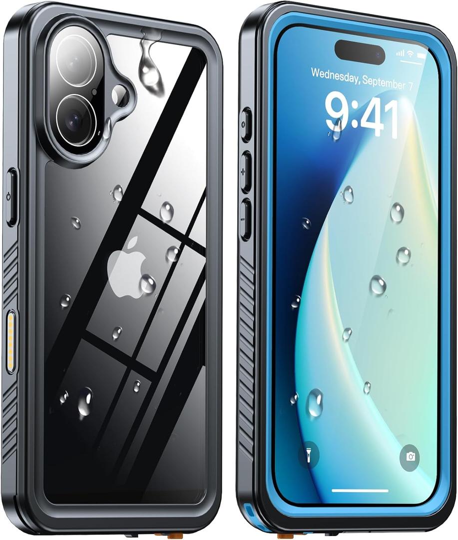 ANTSHARE for iPhone 17 Case, IP68 Waterproof Shockproof Case, [Built-in Screen Protector] - 12 FT Military Dropproof - Full Body Heavy Duty Rugged Phone Cover 6.3 inches - Blue/Clear