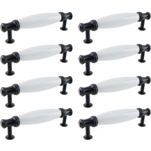 Cabinet Handles Ceramic Pulls Antique Vintage Funiture Hardware Hole Spacing 97mm/3.82inch for Kitchen Dresser Closet Cupboard Drawer Door with Mounting Screws,8PCS(Black and White)