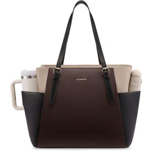 LOVEVOOK Laptop Tote Bag for Women With Large Cup Holder, Leather Work Tote Bag for Women,17.3 Inch Professional Computer Briefcase Business Teacher Commuter Shoulder Bag,Office Travel Gift