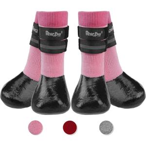 BINGPET Anti-Slip Dog Socks for Hardwood Floors,Injury Prevent Licking Dog Booties,Traction Control Paw Protector Dog Shoes for Hot Pavement with Reflective Straps for Small Medium Large Dogs, Size S