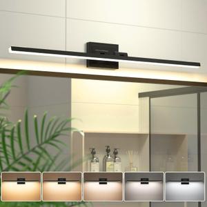 VOLISUN Modern Bathroom Vanity Light 39.4 inch, Rotatable, 24W Dimmable 5CCT Led Bathroom Light Fixture Over Mirror, Black Bar Vanity Light for Bathroom Mirror Cabinets-ETL Certificated