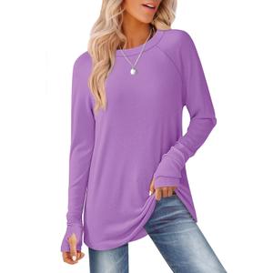 Womens Long Sleeve Tops Crew Neck T Shirts for Women Tunic Tops with Thumb Holes Fall Outfits for Women 2025 (XL, Purple)
