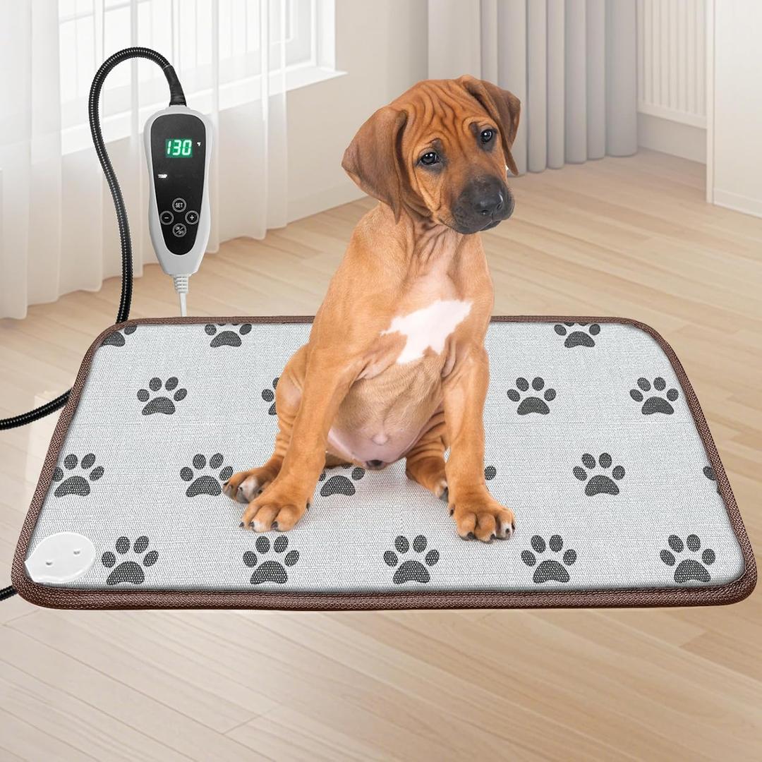 Pet Heating Pad 22x18 in with Smart Thermostat Switch and Power Line Protection Tube,Obtained MET and UL Dual Certification,Waterproof Cat Heating pad-Paw Print