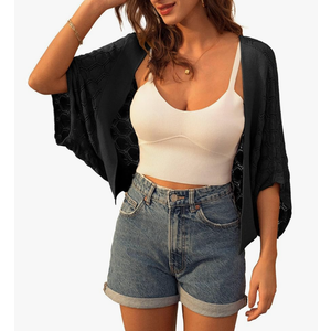 GRACE KARIN Womens Crochet Summer Cardigan Shrug 2025 Lightweight Open Front Hollow-out Batwing Cardigan Sweater Outwear S