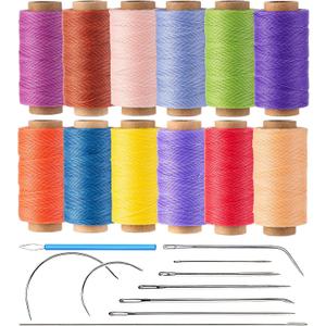12 Multicolor Round Waxed Thread, 0.45mm Thin and Stiff Wax Strings, 110 Yards/Spool, Polyester Waxed Cord for Fine Leather Sewing, Binding, Crafting, Bracelets and Micro-Macrame Jewelry Making