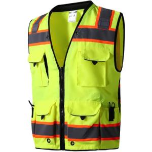 SKSAFETY 12 Pockets Professional level Safety Vest, Class 2 High Visibility Vest, ANSI/ISEA (Medium, Lime)