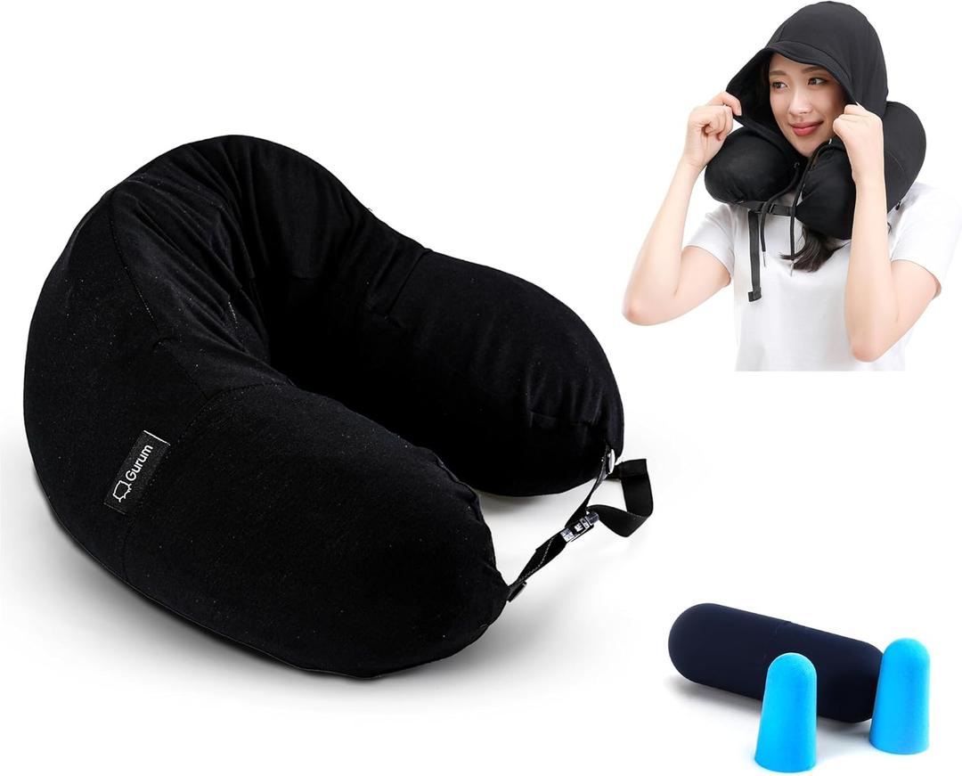 Travel Neck Pillow for Airplane | Best Neck Pillow for Airplane Travel with Adjustable Hoodie, Soft Latex Support, Side Pocket & Soft Cover | Traveling Pillow for Long Flights, Car, Home & Sleep