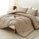 CozyLux King Size Comforter Set Taupe, 3 Pieces Solid Breathable Quilted Style Bedding Sets All Season, Luxury Soft Microfiber Down Alternative Comforter Bed Set (1 Comforter & 2 Pillowcases)