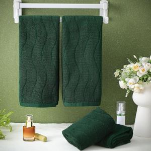 VitalCozy 4 Pcs Green Hand Towels for Bathroom Dark Green Irish Hand Towels Set 14x29 Inch 100% Cotton Soft Absorbent Decorative for Bathroom Kitchen St Patrick's Day Gift