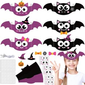 24 Sets Halloween Bat Paper Headband Crown Craft Kits Bat theme Paper Crown Making Kit Easy DIY Art and Craft Crown Hats Halloween Party Supplies for Kids Classroom Activities & School Parties