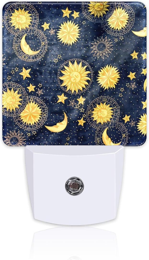 Retro Moon and Sun Night Light, Colorful Zodiac Dusk to Dawn Night Light Plug in,0.5w Energy Saving Sleep Friendly NightLight for Kids Boys Girls Home Bedroom Living Room Decor (Color2)