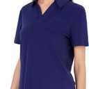 Women's V-Neck Ruffle Design Polo Shirts Short Sleeve Collared Loose Casual Tunic Blouses with Pocket (Blue, S)