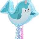 BLUE PANDA Narwhal Pull String Pinata for Narwhal Birthday Party Supplies & Sea Animal Pinata Decor - 16.5 x 12.3 x 3 In, Blue