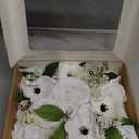 Ling's moment Fake Flowers Box, Faux Artificial Greenery Stems Foam Roses Poppy Silk Leaves Fabic Flower for Centerpieces Bouquet Wedding Vase Floral Decorations, White & Dark Green, Grand Combo