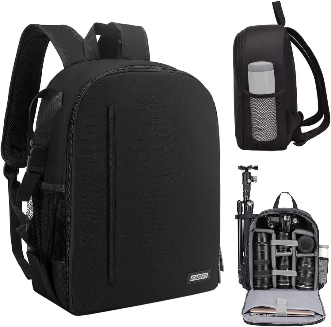 CADeN Camera Backpack Bag Professional for DSLR/SLR Mirrorless Camera Waterproof, Camera Case Compatible for Sony Canon Nikon (Black)