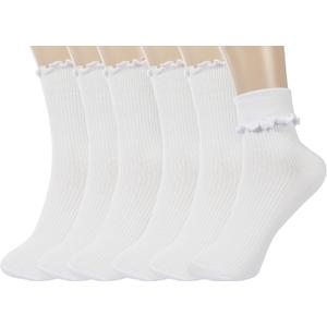 BomKinta Ruffle Socks Women - Turn-Cuff Frilly Sock - Lightweight Cotton Sock - Athletic Crew Socks Gifts (White, 5-10)