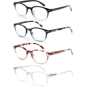 Reading Glasses Women Blue Light Blocking Ladies Round Readers +0.50 Circular Magnifying Blue Ray Cheaters for Small Head/Face 4 Pack Black/Clear/Tortoise Shell