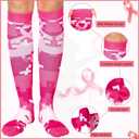 Xtinmee 24 Pairs Breast Cancer Awareness Socks Pink Ribbon Football Camo Breast Cancer Socks for Women (Small, Bright Colors)