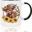 Whaline Highland Cow Mug Spring Cow Sunflower Coffee Mug Autumn Farmhouse Party Ceramic Cup for Home School Office Table Centerpieces Housewarming Gift, 12oz