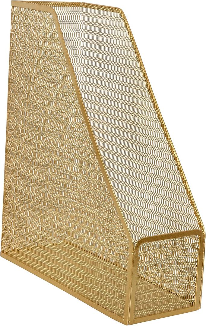 Martha Stewart Ryder Gold Mesh Metal Single Slot Magazine File Holder, Desktop Organizer, 9.75 x 3.75 x 11.5