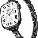 Missair Slim Bands Compatible with Apple Watch 42mm 44mm 45mm 46mm 49mm for Women, Thin Bracelet Dressy Designer Stainless Steel Metal Strap for iWatch Series 3 (Black)