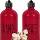 Dish Soap Dispenser for Kitchen - 16 OZ Glass Hand Soap Dispenser Set - Kitchen Bathroom Decor and Accessories (Red)