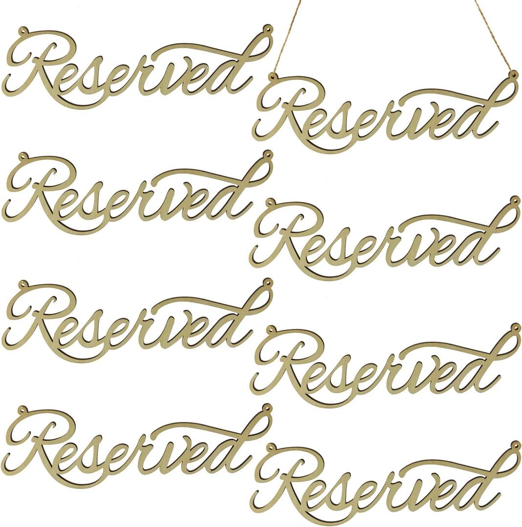 Hanging Wooden Reserved Table Sign Rustic Unfinished Reserved Signs for Wedding with Jute Hanging Rope Laser Cut Sign for Important Events Supplies(8 Pieces)