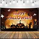 KatchOn Haunted Happy Halloween Backdrop - XtraLarge, 72x44 Inch | Scary Pumpkin Banner for Outdoor Decorations
