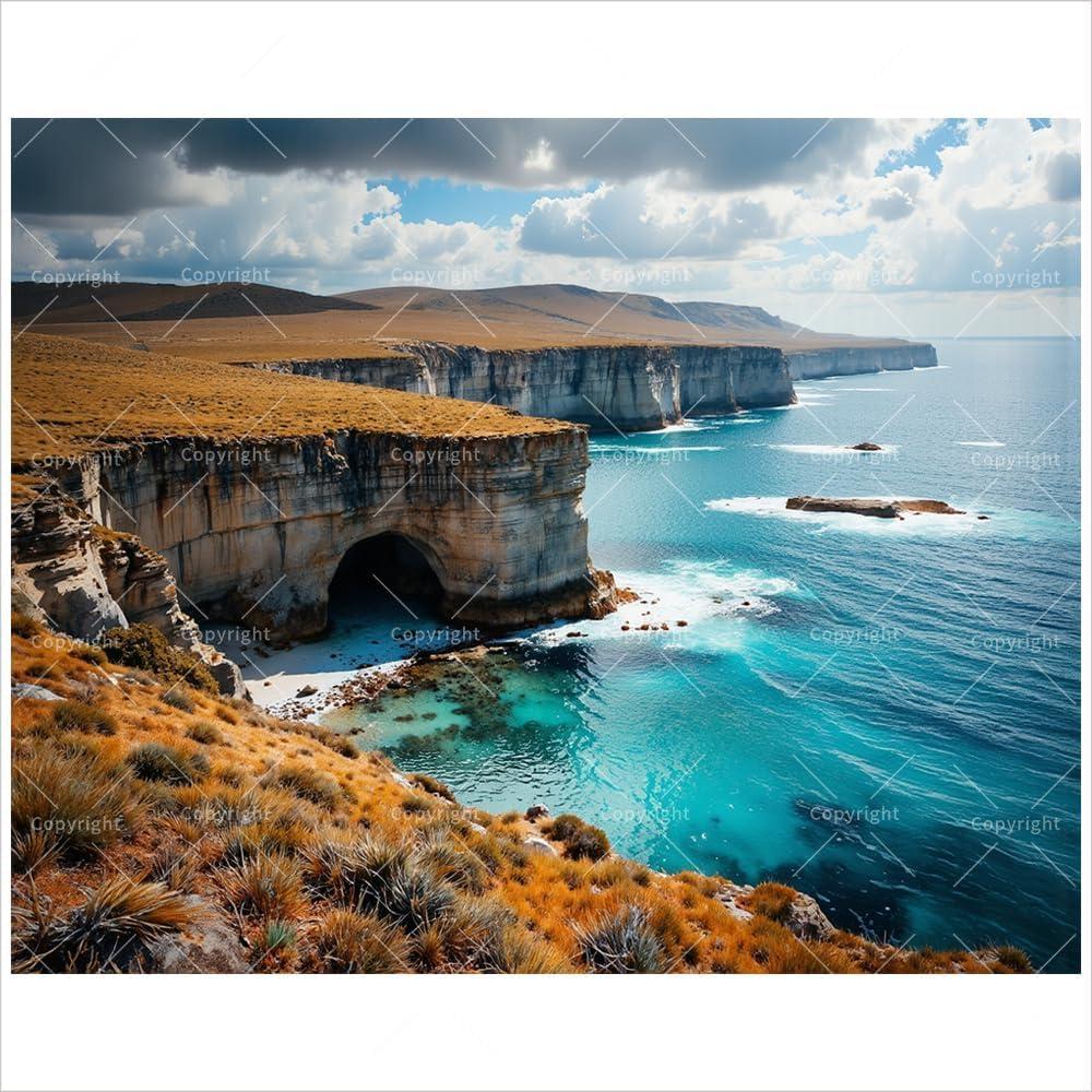 TAOPAOLAB Seascape Paint by Numbers Kit for Adults - DIY Coastal Cliffs and Ocean Cave Painting on Canvas 16x20In, Framed Acrylic Paint Set, Suitable for Beginners, Beach Art for Home or Gifts