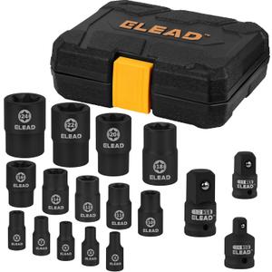 17-Piece Inverted E-Torx Socket Set - Impact Chrome Vanadium Steel Star Female Sockets for Impact Wrench 1/2 3/8 1/4 Drive Precision Torque Extractor Kit with Secure Tamper-Proof Storage Case