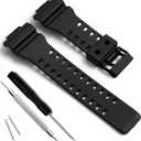 My Time OliBoPo Natural Resin Replacement Watch Band Strap for Casio Mens G-Shock GD120/GA-100/GA-110/GA-100C (Black+Black Buckle)