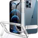 JETech Case for iPhone 12 Pro Max 6.7-Inch with Stand, Support Wireless Charging, Slim Shockproof Bumper Phone Cover, 3-Way Metal Kickstand (Clear)