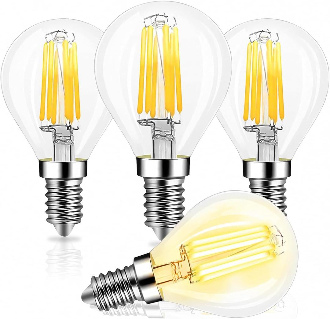 E14 6W G45 Dimmable LED Filament Bulb, 2700K Warm White 900LM Edison Candle Light Bulb, G45 Clear Glass Globe Cover, 60 Watt Equivalent, AC 110V,4-Pack