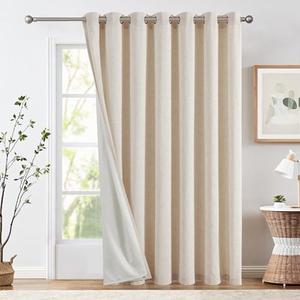 jinchan Lined Curtains for Patio Doors 100x84 1 Panel, Beige Light Filtering Curtains for Living Room Darkening Extra Wide 100 Inch Non-See-Through Privacy Room Divider Grommet Drapes