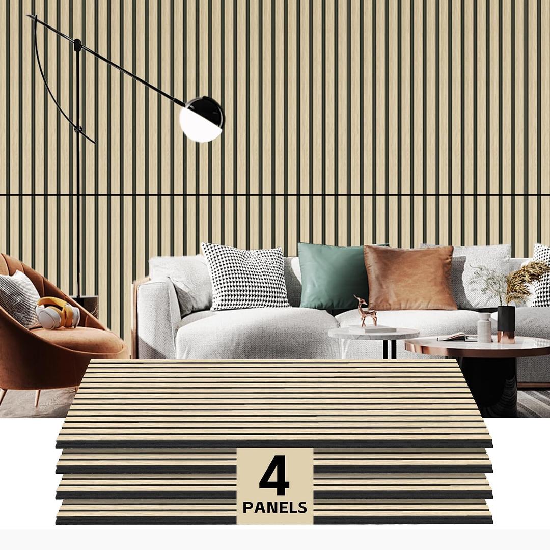 RITOLLO 4 Pack Wood Panels for Wall - 47.2"23.6" Wood Slat Acoustic Panels for Wall, Soundproof Panels, 3D Fluted Panels for Interior Wall Decor (Natural Oak)