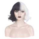 WeKen Black and White Costume Wig for Women Half Black and White Short Wavy Curly Synthetic Wigs for Halloween Christmas Carnival Party