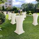 Cocktail Table Covers-Spandex Round High Top Table Cloths 8 Pack 32x43 Inch-Cream Stretch Fitted Bar Tall Tablecloth for Pub Bistro Highboy Party Event Banquet Height Folding Satnding Tables