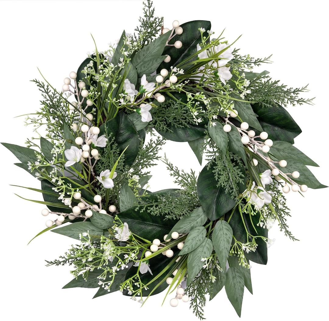 20 Inch Eucalyptus Wreath for Front Door, Porch, Window - Green Decoration for Home, Farmhouse - Spring, Summer, Autumn, All Seasons