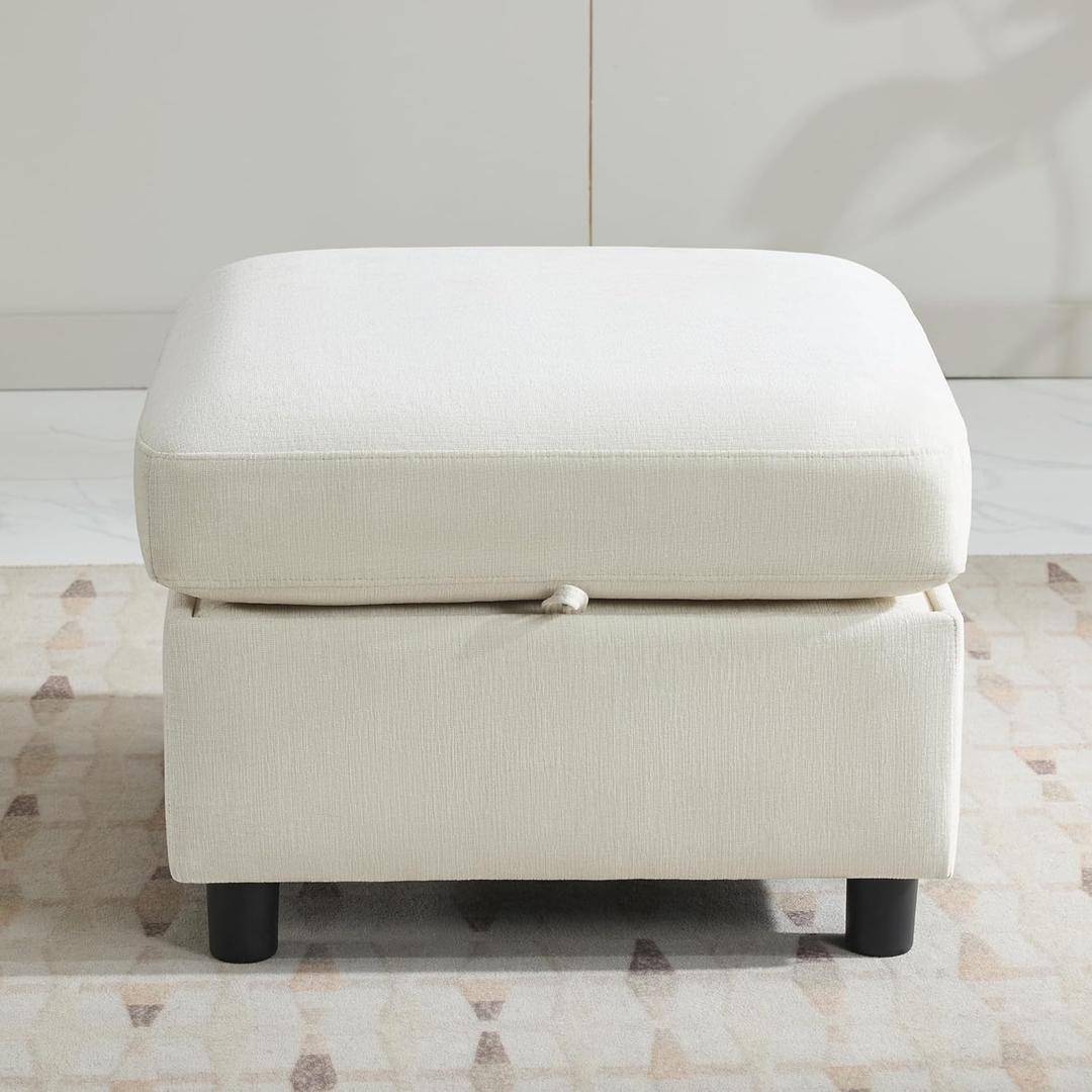 25" Square Storage Ottoman for Modular Sectional Sofa, Convertible Couch Footrest with Hidden Compartment, Chenille Upholstered Coffee Table & Extra Living Room Seating, Beige