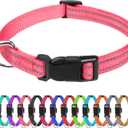 TagME Reflective Nylon Dog Collars, Adjustable Classic Pet Collar with Quick Release Buckle for Puppy, Baby Pink, 3/8" Width (X-Small (Pack of 1))