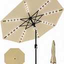 GarveeLife 10 ft Patio Umbrella with Solar Lights, 8 Ribs Outdoor Market Table Umbrella with 40 LED Lights & Tilt Crank for Pool, Deck, Backyard (Beige)