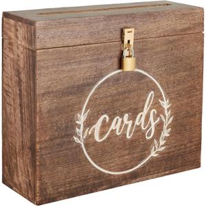 Wedding Card Box with Lock and Card Slit 12"X10"X4.5"- Distressed Finish Gift Card Box Wishing Well Card Box for Weddings, Receptions, Birthdays, Graduations, Baby Showers, Honeymoon Funds WBKH01