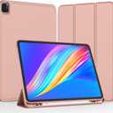 iMieet New iPad Pro 12.9 Case 2022(6th Gen)/2021(5th Gen) with Pencil Holder [Support iPad 2nd Pencil Charging/Pair],Trifold Stand Smart Case with Soft TPU Back,Auto Wake/Sleep(Rose Gold)